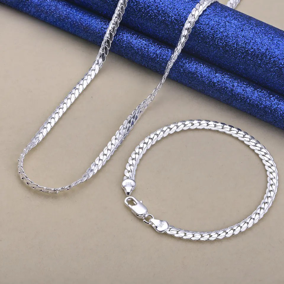 925 Silver Necklace Chain & Bracelet Set