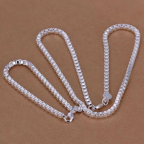 925 Silver Necklace Chain & Bracelet Set