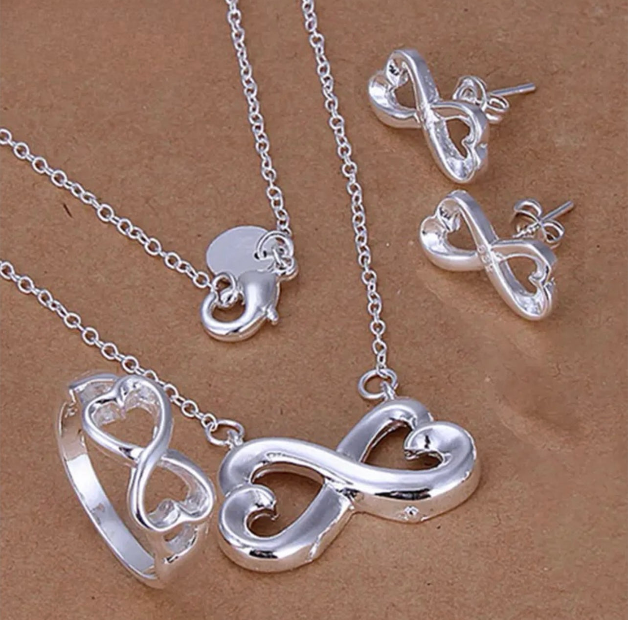 925 Silver Necklace, Hikaw at Ring Set