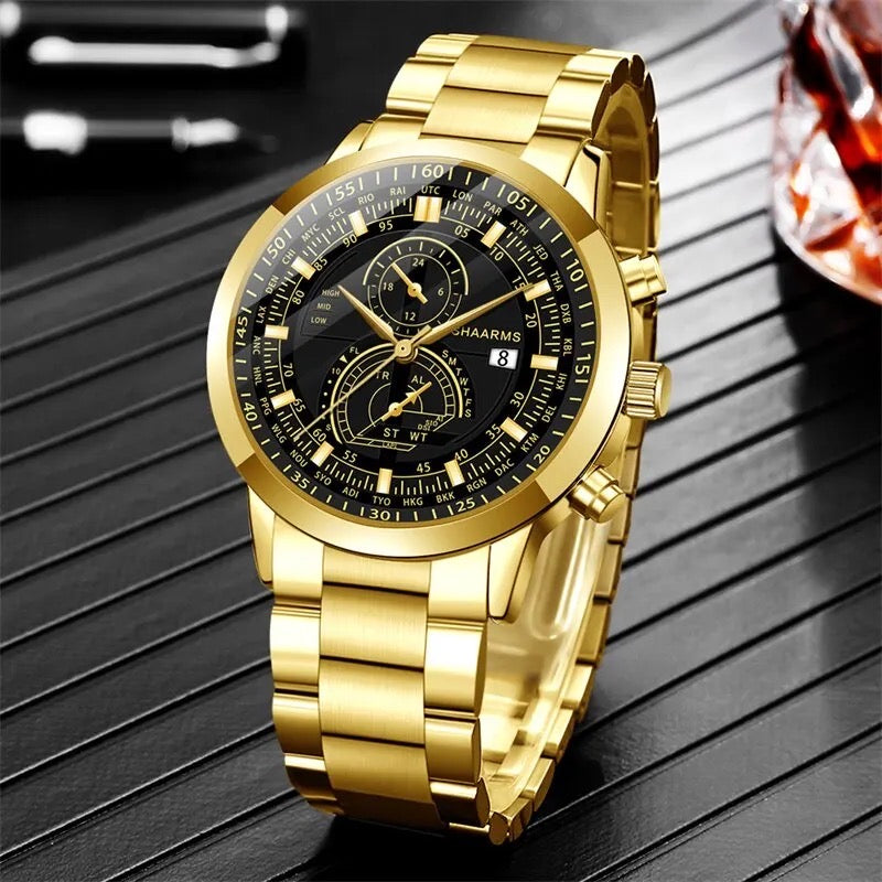 Gold Plated Watch + Bracelet Set