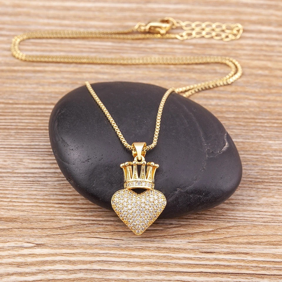 18K Gold Plated Heart-Crown Necklace