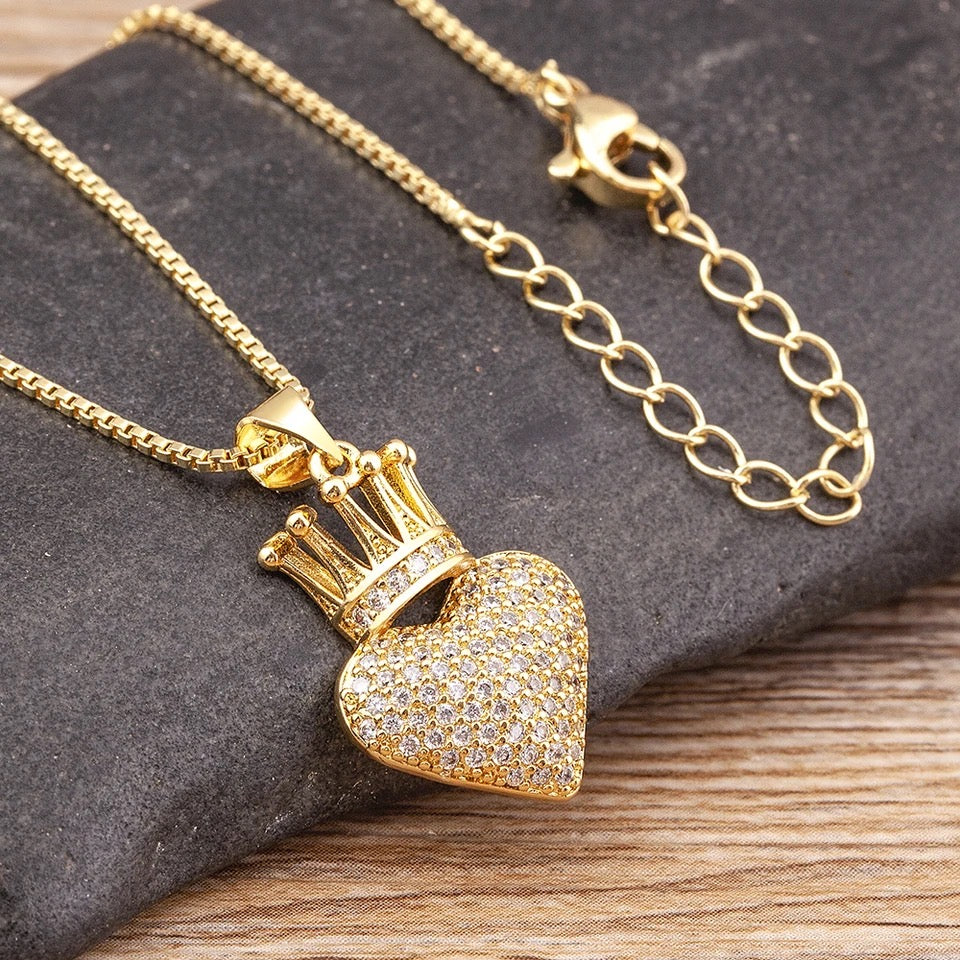 18K Gold Plated Heart-Crown Necklace