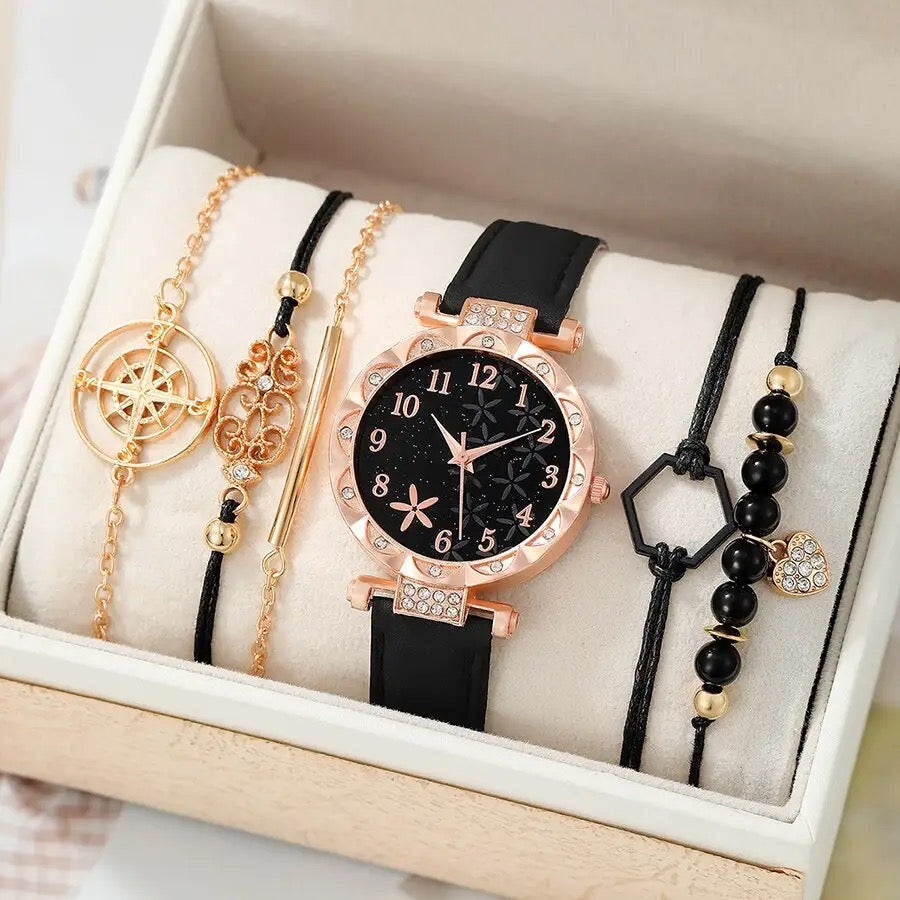 Luxury Watch + 5Pcs Bracelets Set