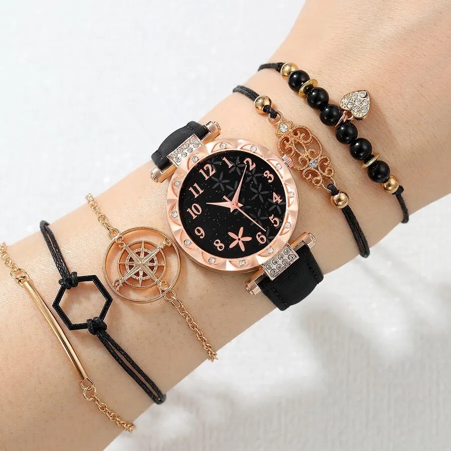 Marangyang Relo + 5Pcs na Bracelets Set