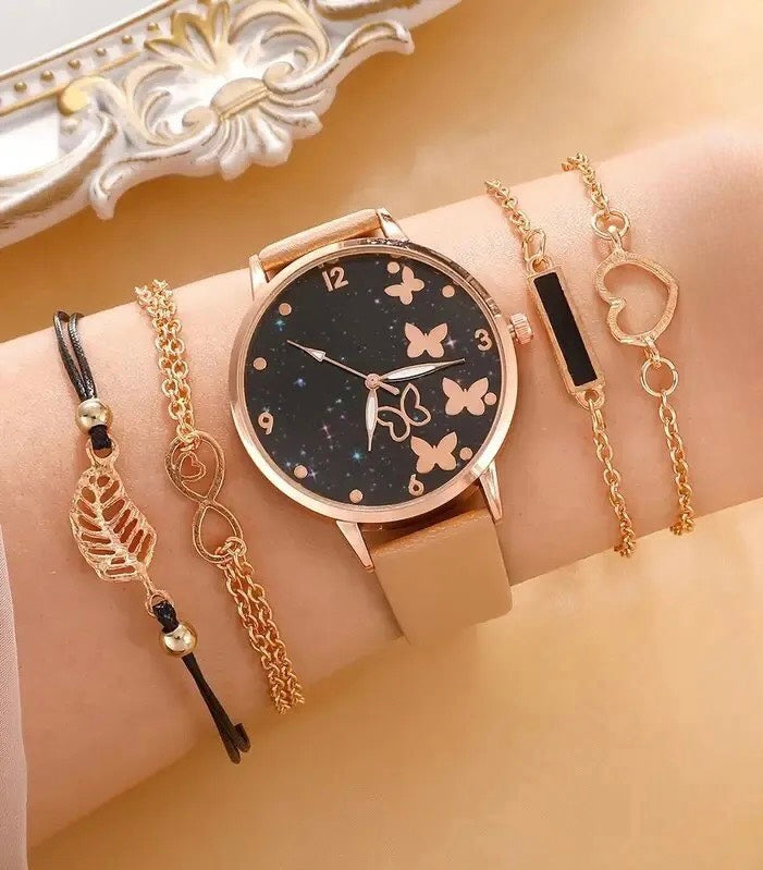 Luxury Watch + 4Pcs Bracelets Set