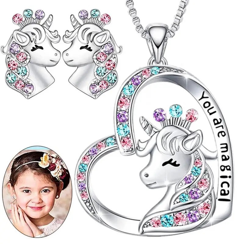 Kids Unicorn Necklace & Earring Set