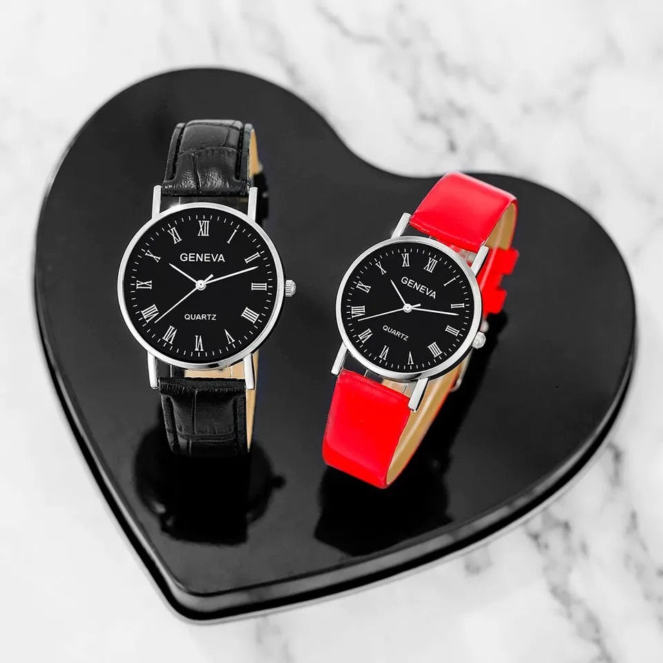 Leather Couple Watches + 2Pcs Bracelets Set