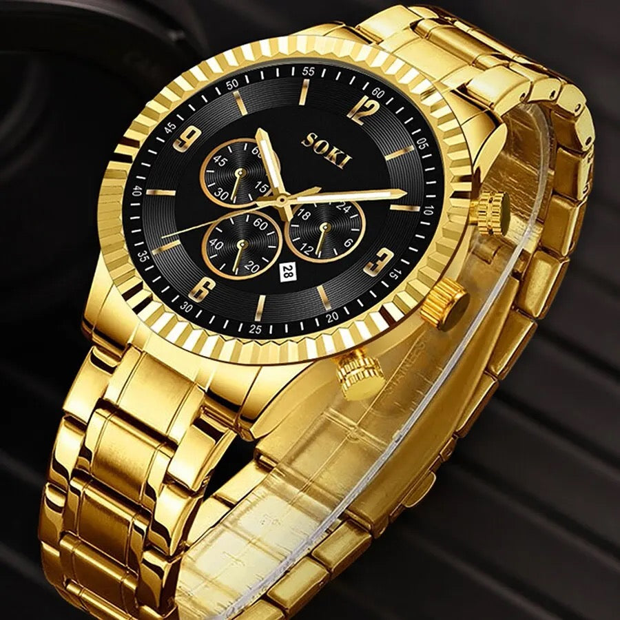 Gold Plated Watch + Bracelet Set