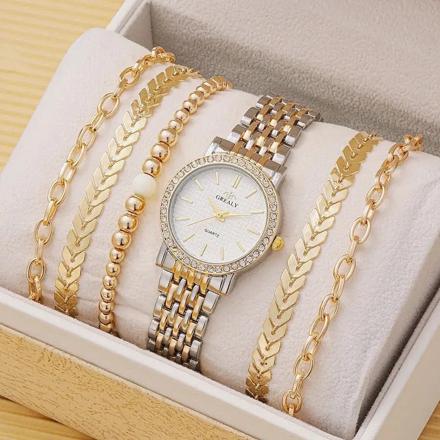 Stainless Steel Watch + 5Pcs Bracelets set