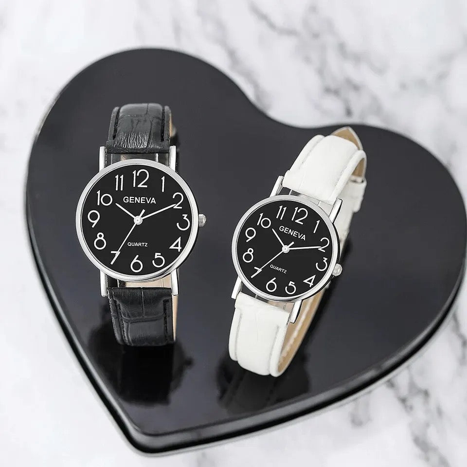 Leather Couple Watches + 2Pcs Bracelets Set