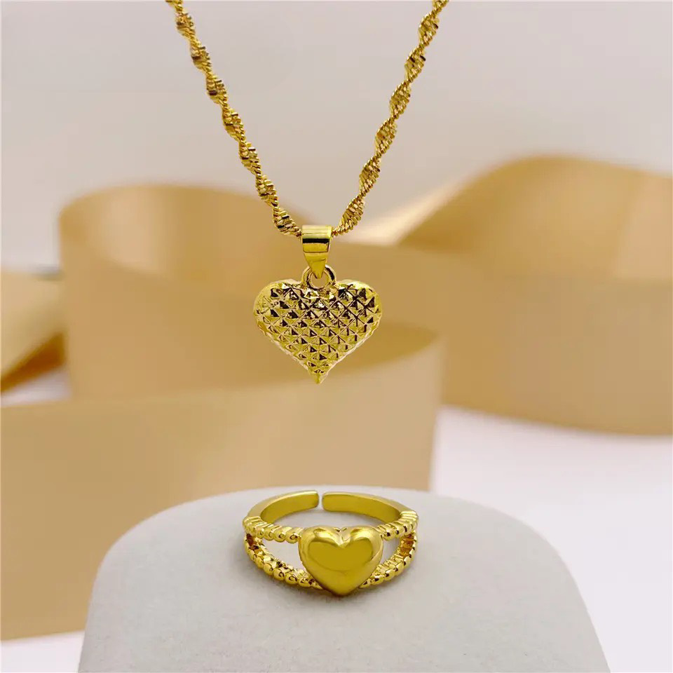 24K Gold Plated Necklace at Ring Set