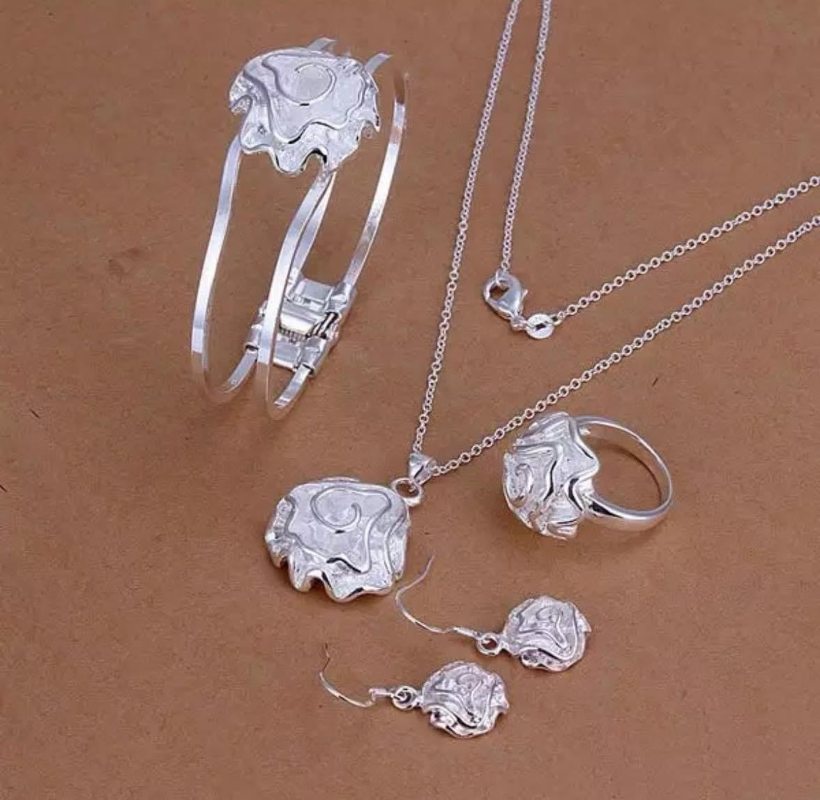 925 Silver Necklace, Earring, Bangle and Ring Set