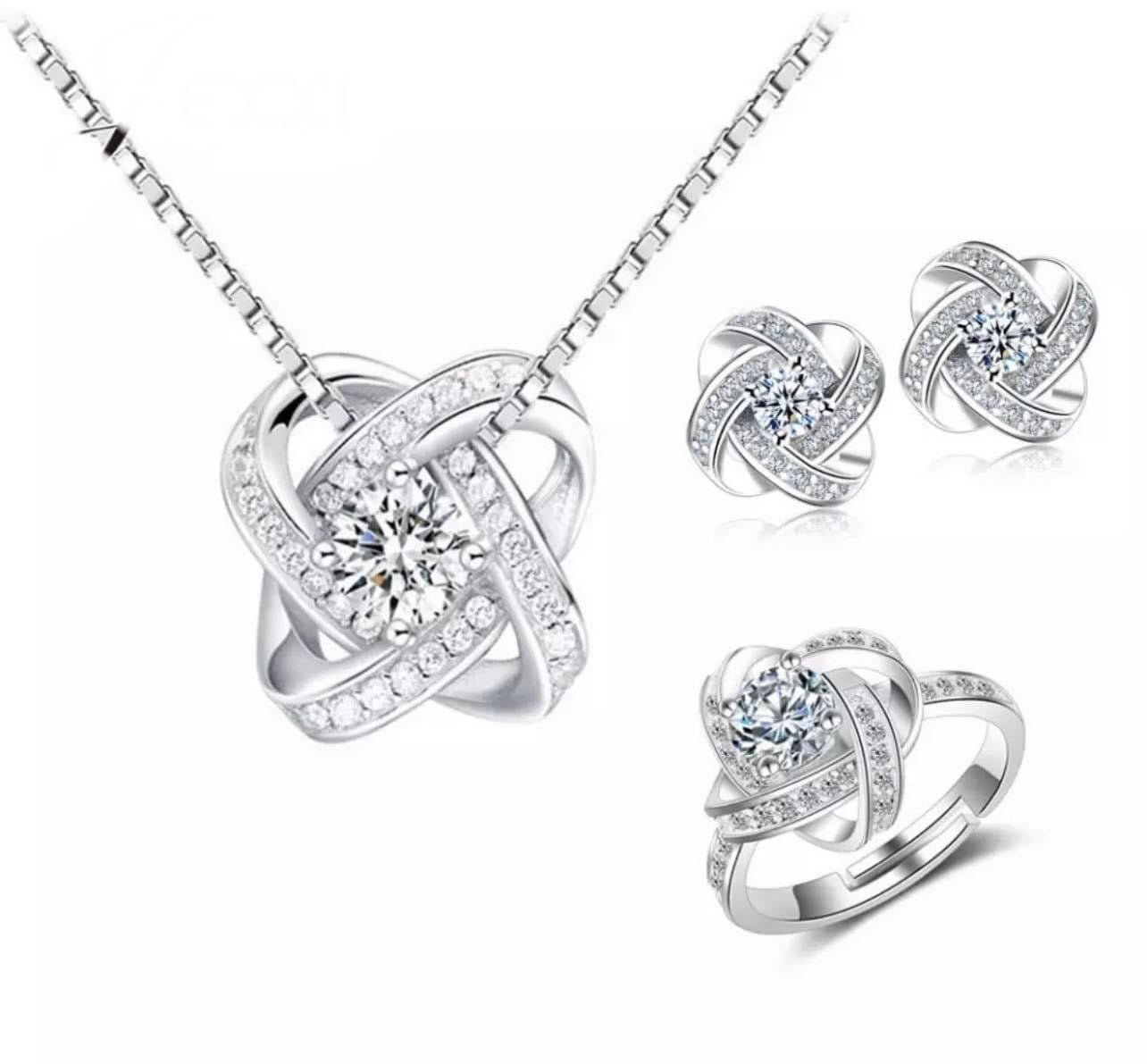 925 Silver Necklace, Earring and Ring Set