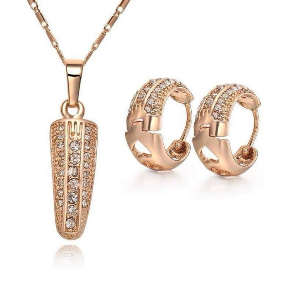 Rose Gold Plated Necklace at Earring Set