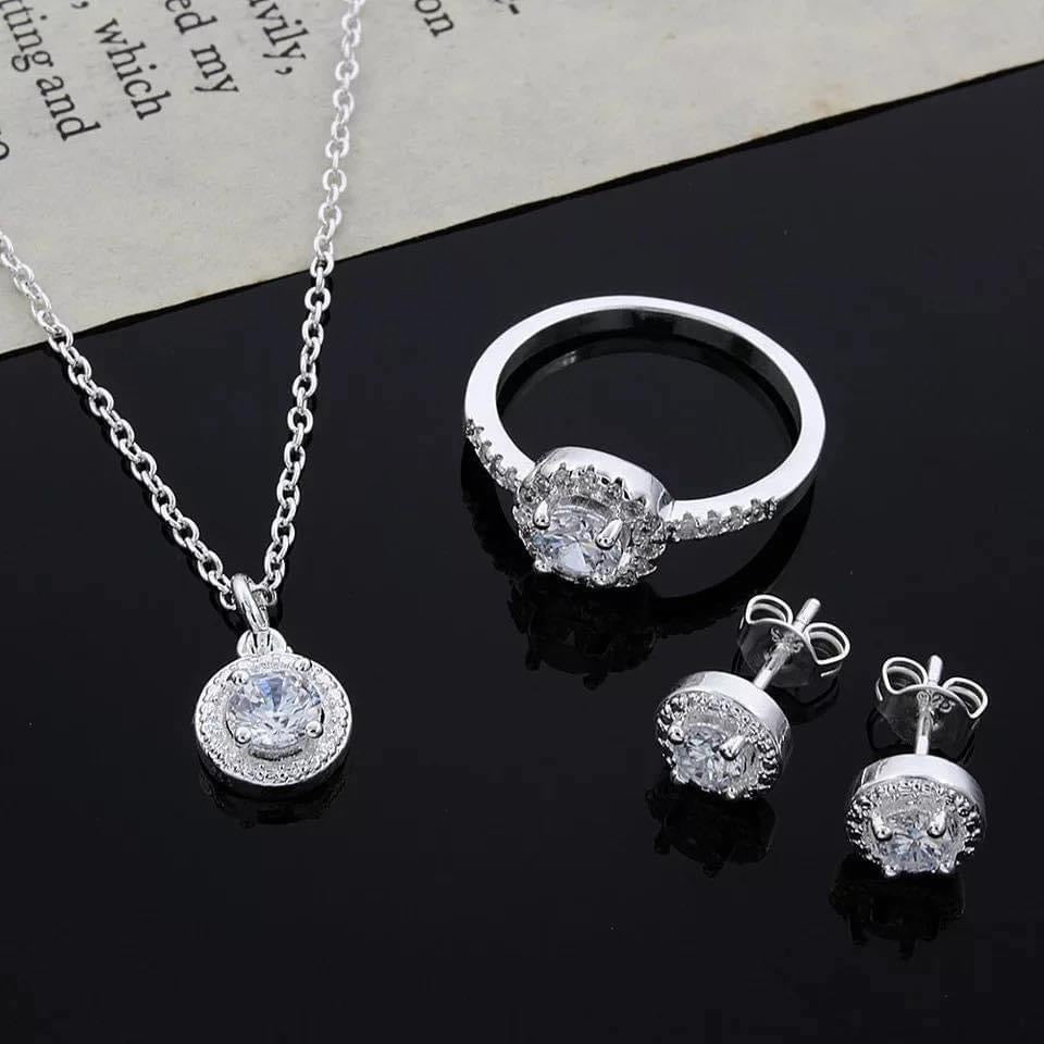 925 Silver Necklace, Hikaw at Ring Set