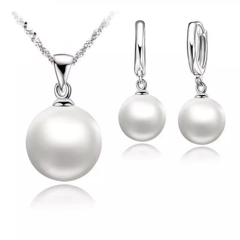 925 Silver Pearl Necklace and Earring Set