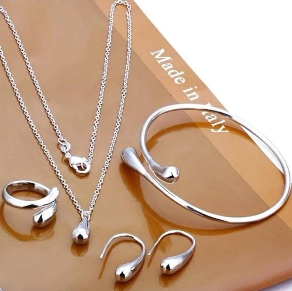 925 Silver Necklace, Earring, Bracelet and Ring Set