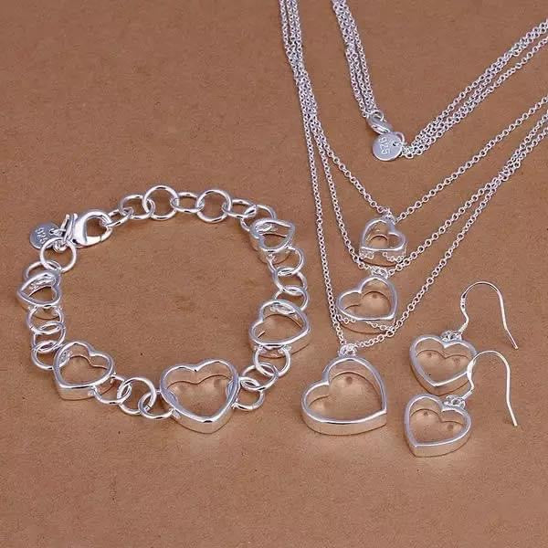 925 Silver Necklace, Hikaw at Bracelet Set