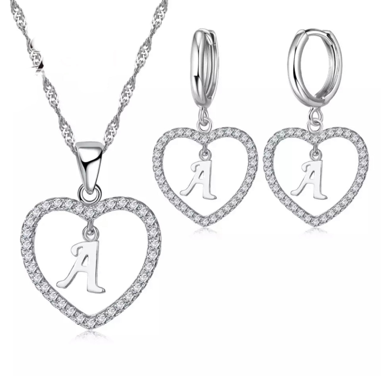 925 Silver "A" na Necklace at Earring Set