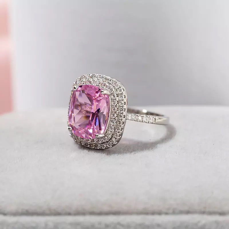 Luxury Big Square Pink Rhinestone Ring