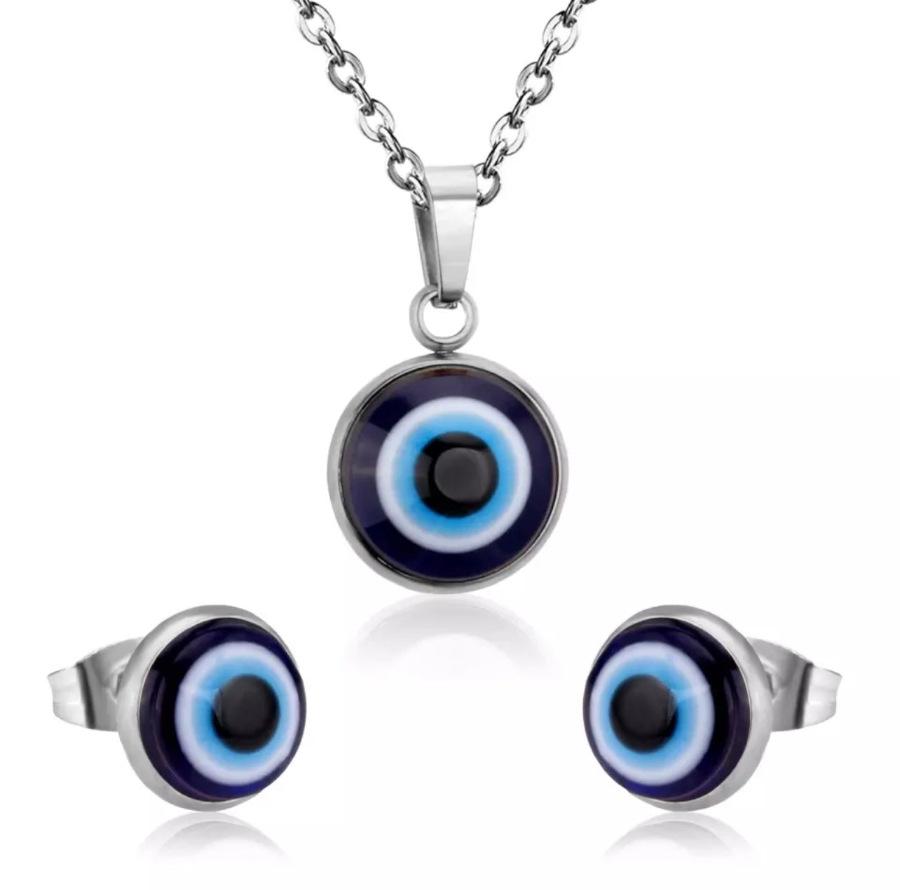 Silver Evil-Eye Necklace & Earring Set