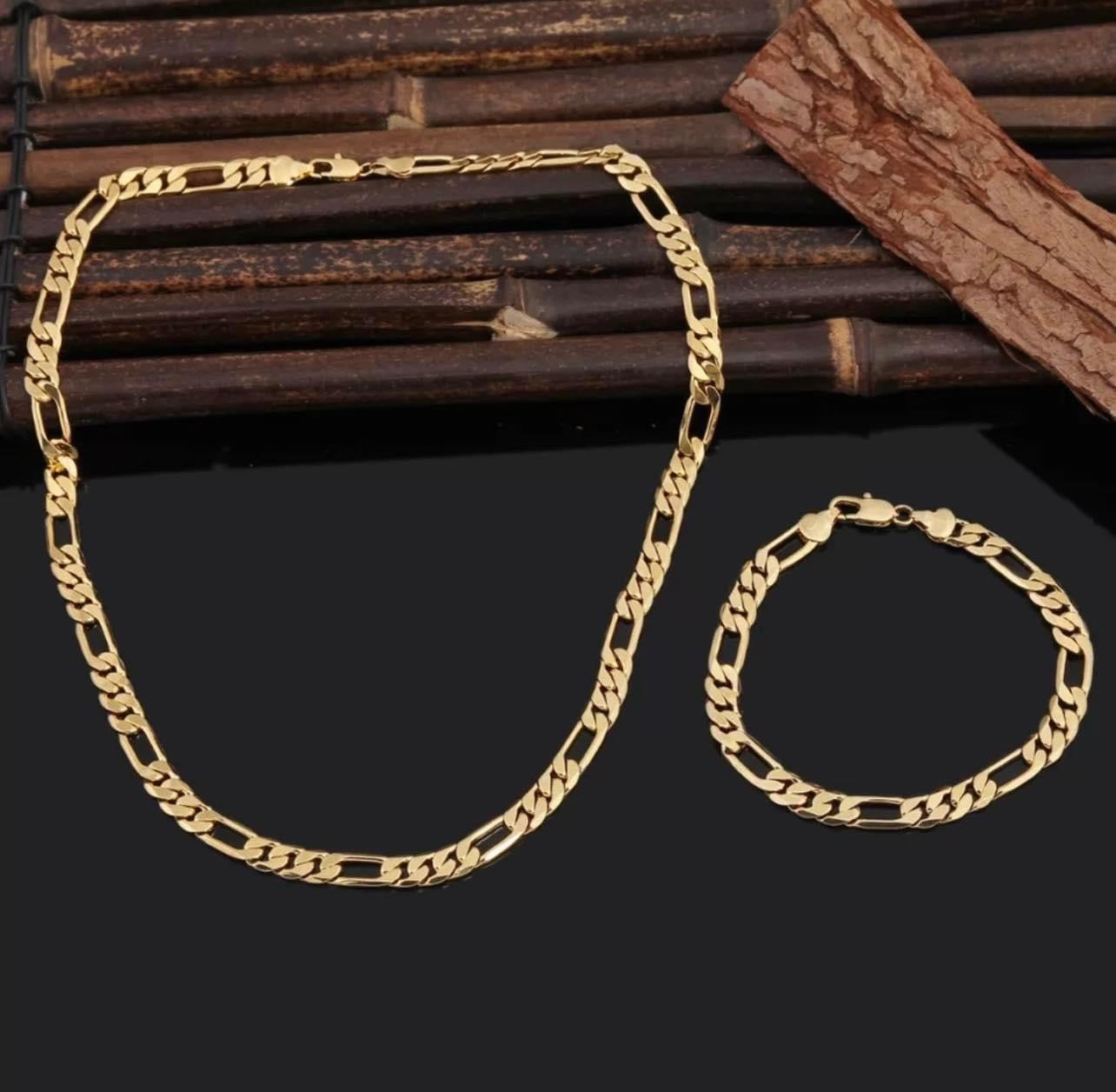 18K Gold Plated Men Necklace at Bracelet Set