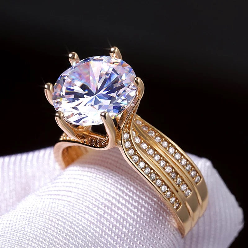 18K Gold Plated 12MM Cubic Zirconia Ring