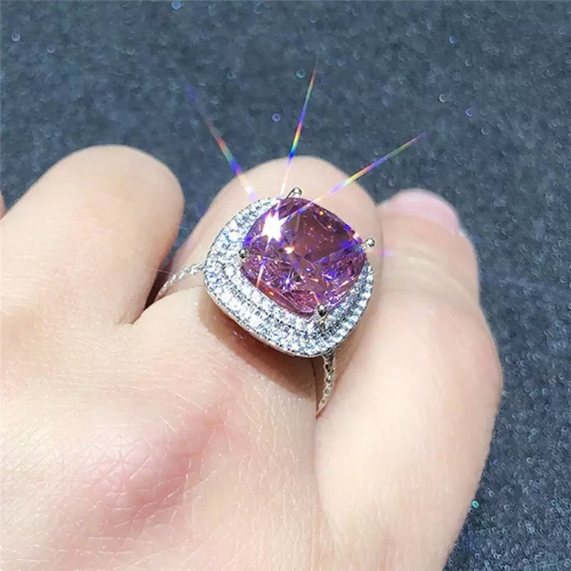 Luxury Big Square Pink Rhinestone Ring