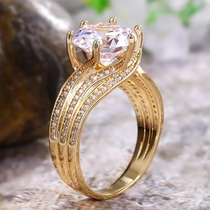 18K Gold Plated 12MM Cubic Zirconia Ring