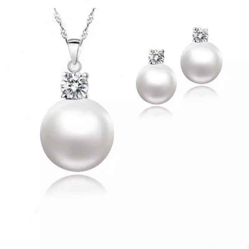 925 Silver Pearl Necklace and Earring Set