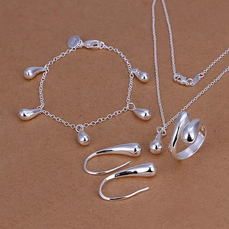 925 Silver Necklace, Earring, Bracelet and Ring Set