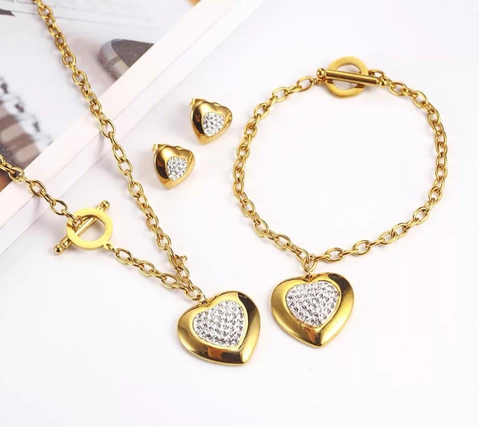 Gold Plated Necklace, Hikaw at Bracelet Set