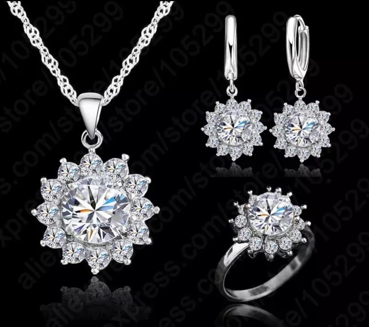 925 Silver Necklace, Earring and Ring Set