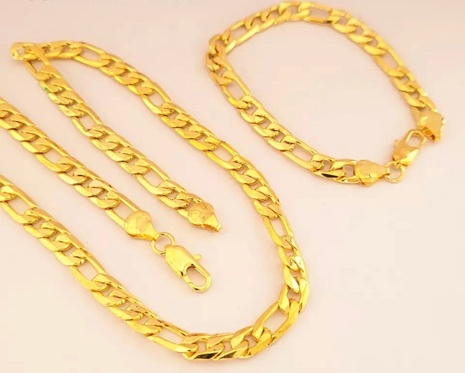 18K Gold Plated Men Necklace and Bracelet Set