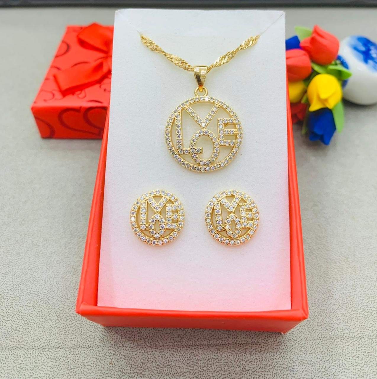 18K Gold Plated Necklace at Earring Set