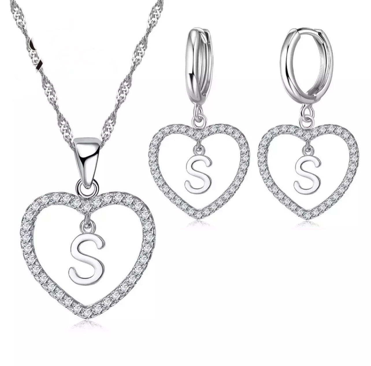 925 Silver "S" na Necklace at Earring Set