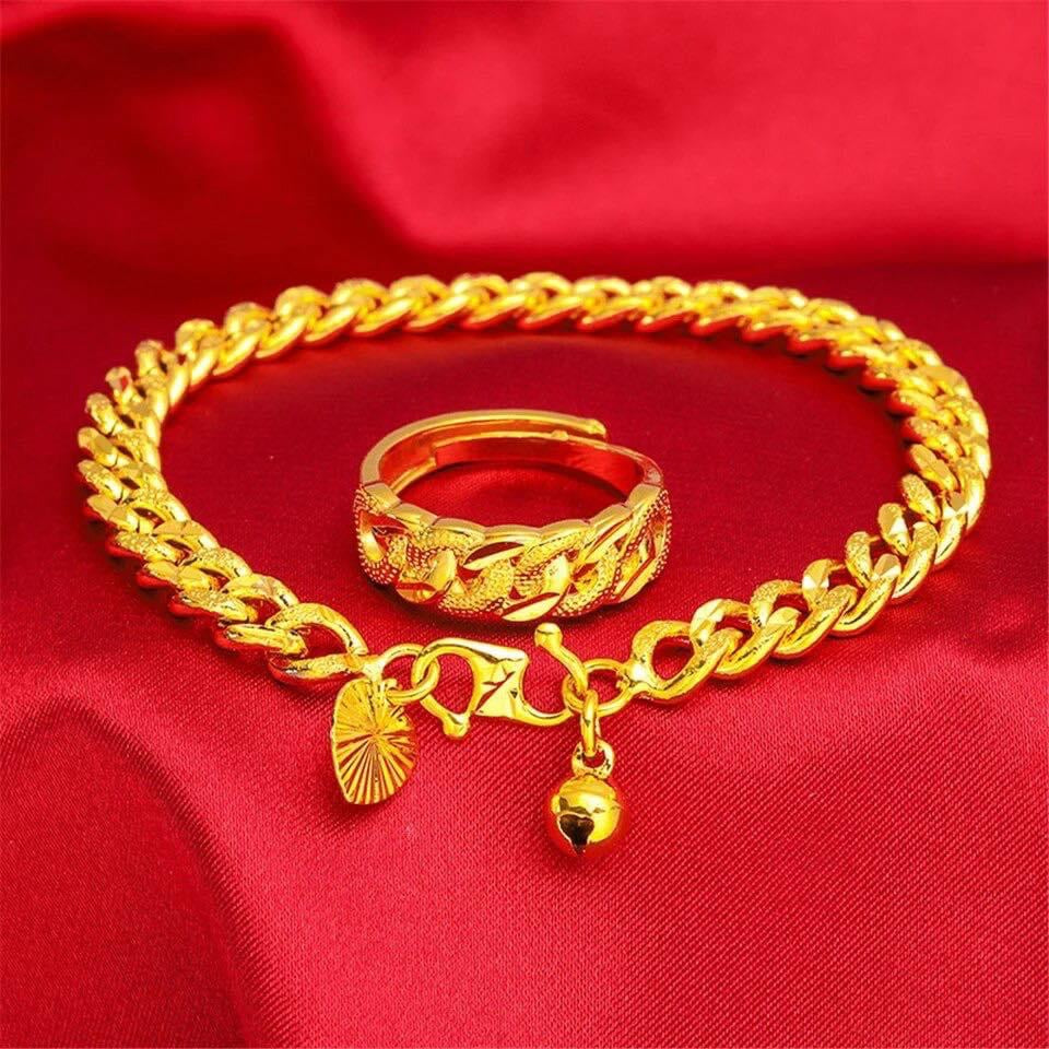 24K Gold Plated na Bracelet at Ring Set