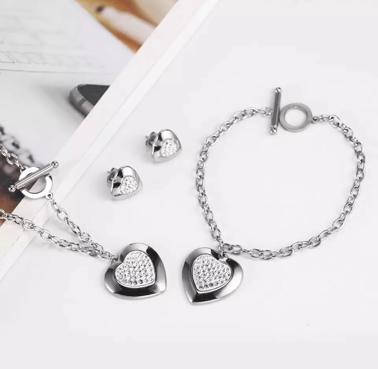 Silver Necklace, Hikaw at Bracelet Set