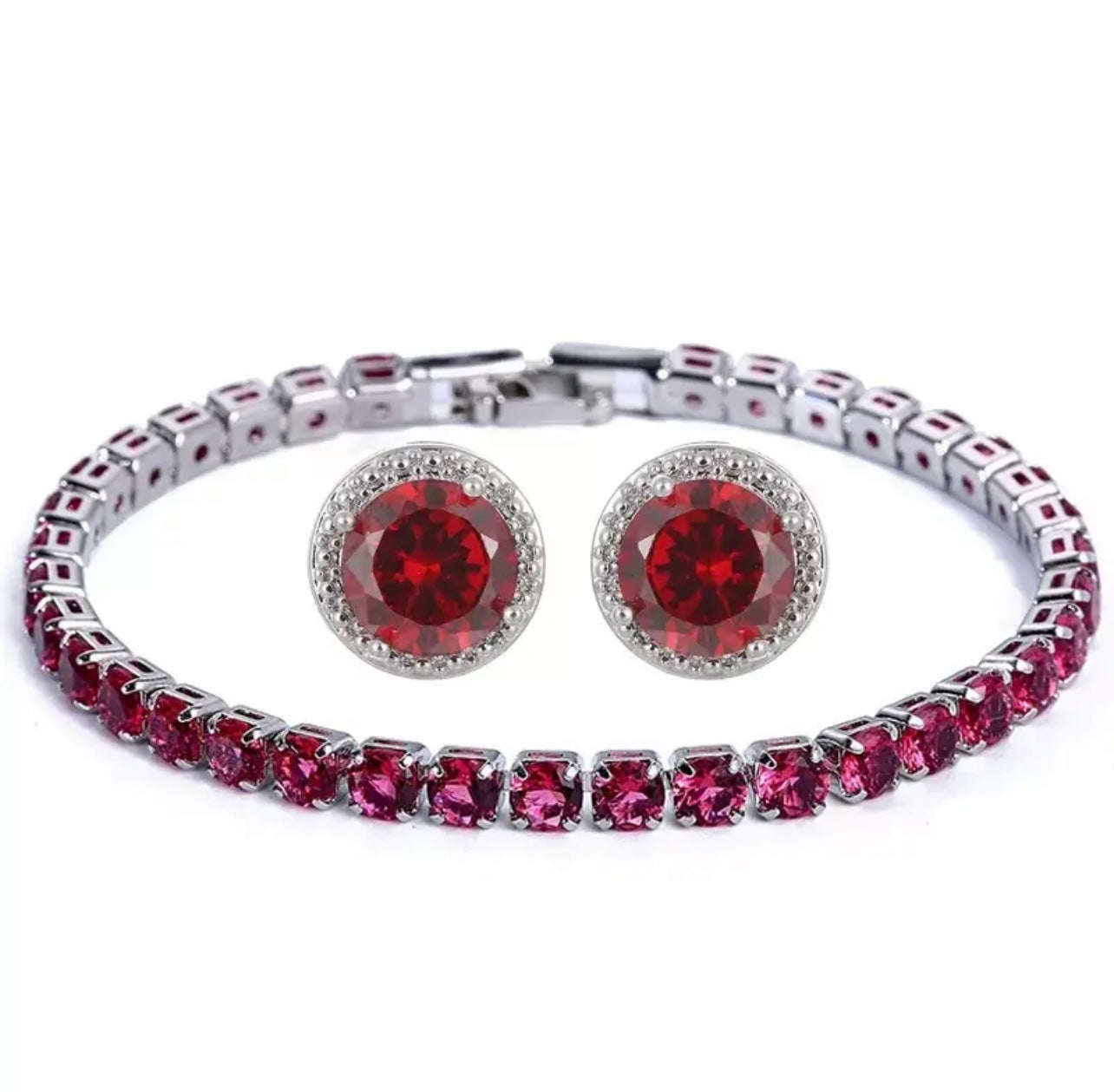 925 Silver Zircon Bracelet at Earring Set