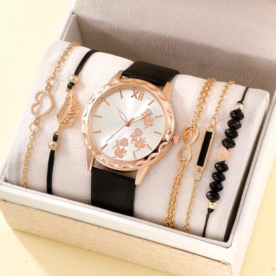 Luxury Watch + 5Pcs Bracelets Set