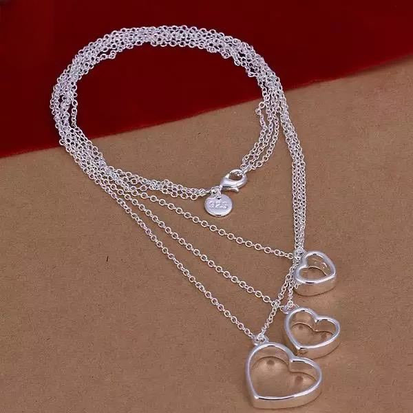 925 Silver Multi-Layers Hearts Necklace